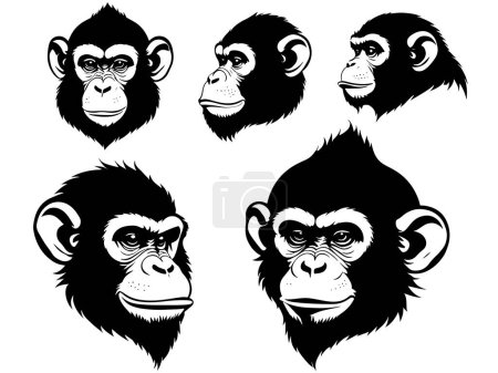 Téléchargez les illustrations : Ensemble d'un vecteur de silhouette tête de singe - en licence libre de droit