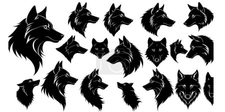  set of a wolf head silhouette vector