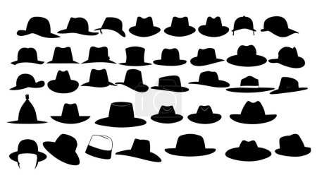 conjunto de siluetas sombreros vector ilustración