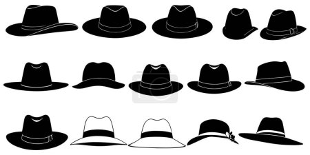 Illustration for Set of silhouettes hats vector illustration - Royalty Free Image