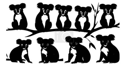 Set einer Koala-Silhouetten-Vektorillustration