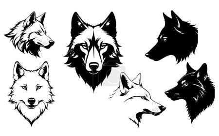 set of a wolf head silhouette vector