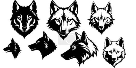 set of a wolf head silhouette vector
