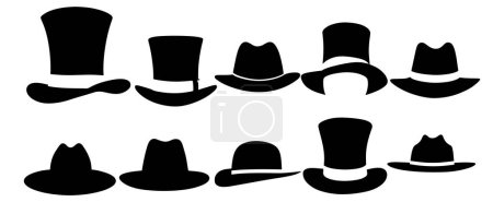 conjunto de siluetas sombreros vector ilustración