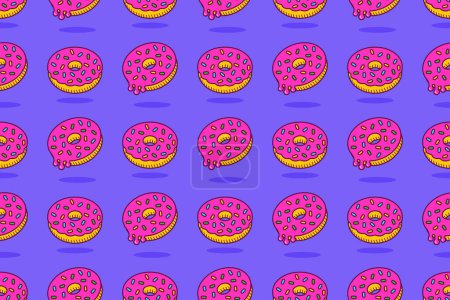 Illustration for Doughnut melted seamless pattern. Donuts with pink icing. Cartoon style - Royalty Free Image