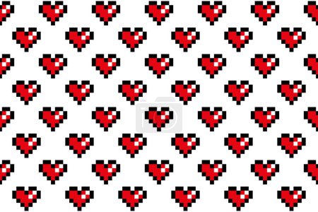Téléchargez les illustrations : Pixel heart seamless pattern background. Valentine day - en licence libre de droit