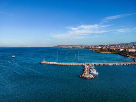 Photo for Aerial view of the sea and the port of the mediterranean coast - Royalty Free Image