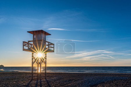 Photo for Beach surveillance tower on Poniente beach in Motril,Costa Tropical de Granada. - Royalty Free Image