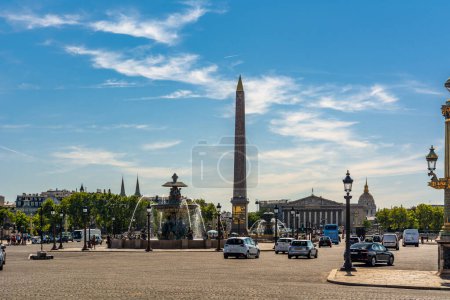 Photo for Paris, France - August 30, 2019 : Tourists gather at Place de la Concorde, a historic Parisian public square known for fountains, city views, and its role in the Revolution s guillotine history. - Royalty Free Image
