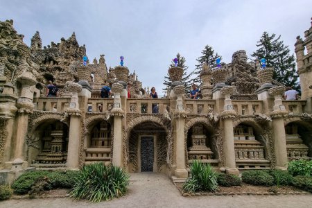 Photo for Hauterives, France - August 05, 2022 : The Postman Cheval s Ideal Palace is a unique architectural wonder located in Hauterives, built by a postman named Ferdinand Cheval over 33 years (1879-1912). - Royalty Free Image