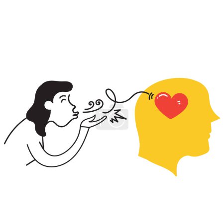 Téléchargez les illustrations : Main dessiné doodle femme mettre l'amour sur l'esprit illustration vecteur - en licence libre de droit