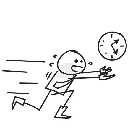 Téléchargez les illustrations : Dessiné à la main doodle personne personnes courir après horloge illustration - en licence libre de droit