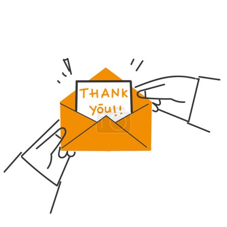 Ilustración de Hand drawn doodle person opening thank you letter mail illustration vector - Imagen libre de derechos