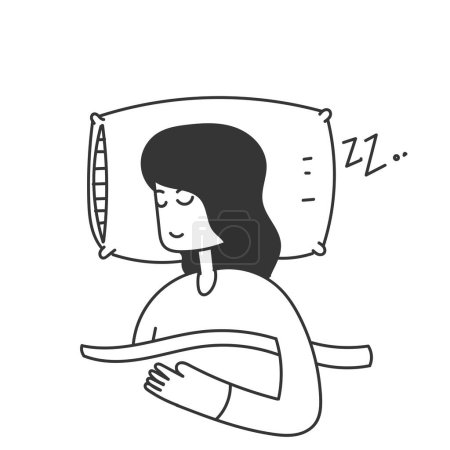 Illustration for Hand drawn doodle person sleep on pillow under blanket illustration - Royalty Free Image