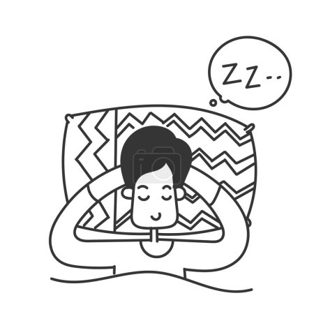 Illustration for Hand drawn doodle person sleep on pillow under blanket illustration - Royalty Free Image