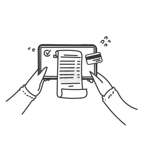 Ilustración de Factura garabato dibujado a mano forma digital comercial en la pantalla del dispositivo - Imagen libre de derechos