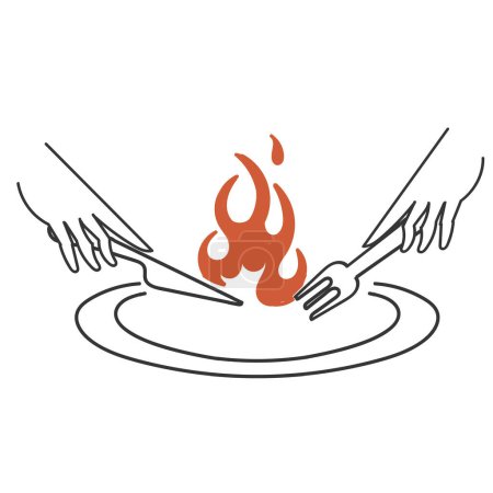 hand drawn doodle cutlery and fire illustration