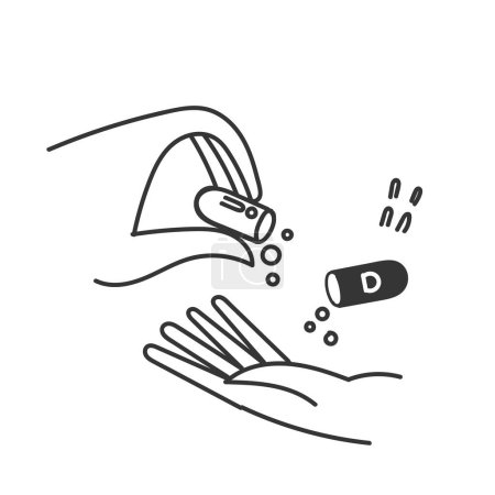 Hand gezeichnetes Doodle Vitamin D Tablette Illustrationsvektor