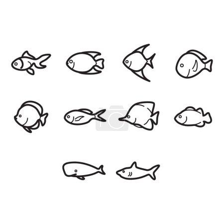 Téléchargez les photos : Collection de poisson icône vecteur - en image libre de droit