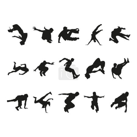 collection of freestyle parkour silhouette vector