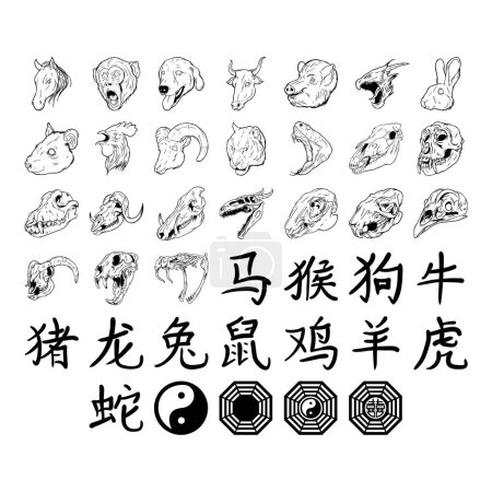 Téléchargez les photos : Collection de vecteur icône horoscope chinois - en image libre de droit