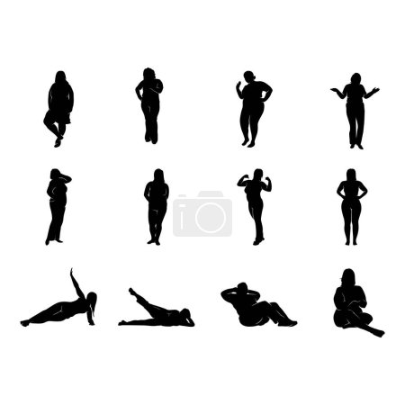 Téléchargez les photos : Collection de femme grosse silhouette vecteur - en image libre de droit