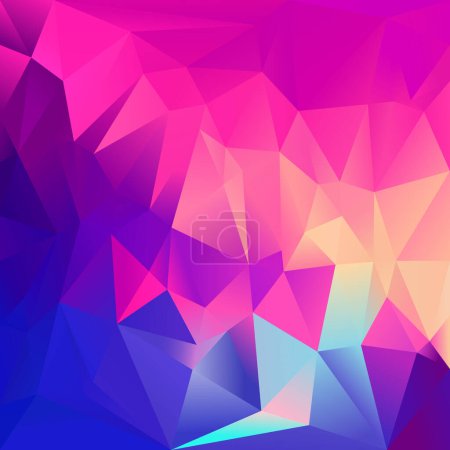 Illustration for Vector abstract irregular polygon square background - triangle low poly pattern - color neon blue hot pink magenta orange - Royalty Free Image