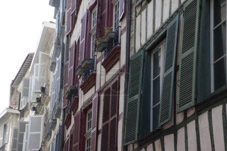 Basque style architecture in the old town of Bayonne, France