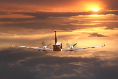 Photo for Private Airplane flying during sunset - Royalty Free Image
