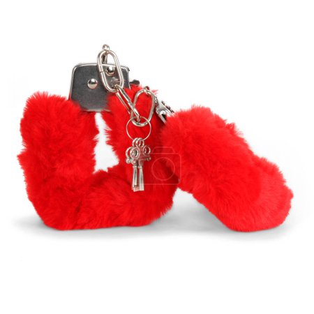Photo for Fluffy handcuffs isolate on white background - Royalty Free Image