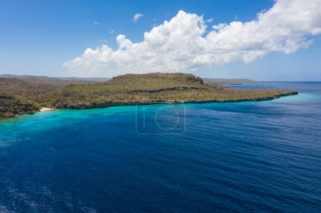 Photo for Aerial view of the coast of Curacao in the Caribbean with beach, cliff and turquoise ocean - Royalty Free Image