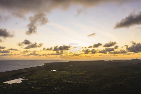 Photo for Aerial sunset view above scenery of Curacao, Caribbean with ocean and beautiful sky - Royalty Free Image