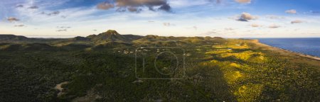 Panoramic view above scenery of Curacao, the Caribbean with ocean and coast