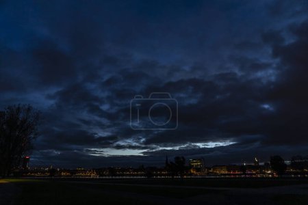 Photo for Dawn scenery at River Rhine, Duesseldorf, Germany - Royalty Free Image