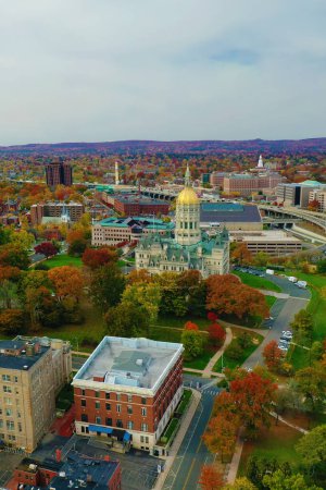 Photo for Hartford, Connecticut, United States- October 27, 2022: An aerial vertical of the Connecticut State Capitol in Hartford, United States - Royalty Free Image