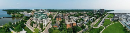 An aerial panorama view of the Bronte area of Oakville, Ontario, Canada