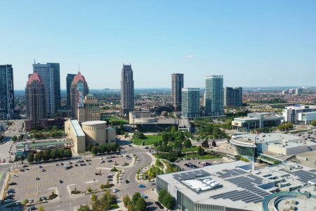 An aerial of Mississauga, Ontario, Canada on a fine day