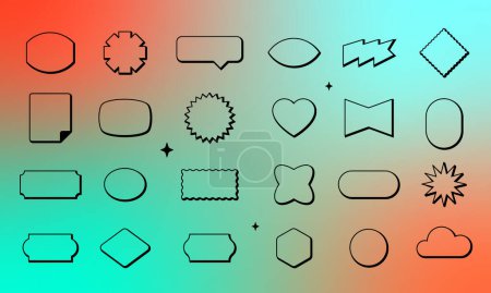 Illustration for Retro Stickers Templates Set. Collection of Blank Labels Shapes with Copy Space. Trendy Patches and Banners Mockups Bundle Modern Gradient Background. Isolated - Royalty Free Image