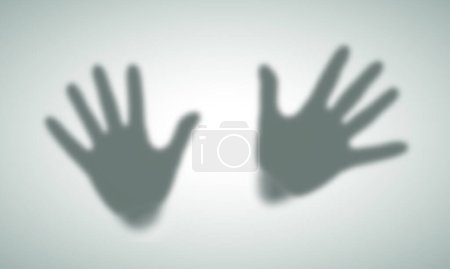 Téléchargez les illustrations : Diffuse Palm Hands Silhouette Shadow Image vectorielle abstraite. Impression mains floues sur un verre mat. Isolé - en licence libre de droit