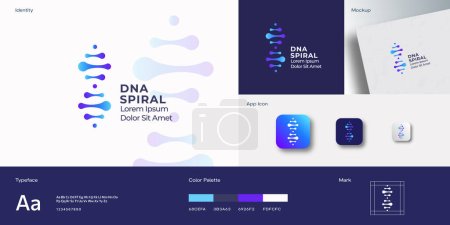 Illustration for DNA Spiral Abstract Vector Sign Symbol Logo Template. Concept Identity Guide with Modern Typography Realistic Mock Up. Modern Technology, Medicine or Biotechnology Emblem. Isolated - Royalty Free Image