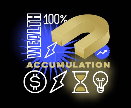 Photo for Investment funds trading vector illustration. Stock market growth creative concept. Finance accumulation and money growth 3D render style infographics with outline icons. Isolated - Royalty Free Image