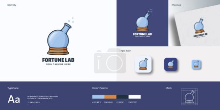 Photo for Fortune Lab Abstract Vector Sign Emblem Logo Template. Chemistry Flask incorporated into Magic Crystal Ball Concept. Identity Guide with Modern Typography, Mockup and App Icon background layout - Royalty Free Image