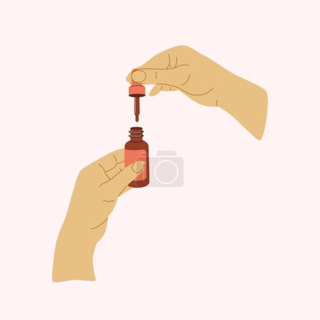 Photo for People hands doing morning routine close up vector illustration. Palms applying nourishing cream, lotion, serum flat style drawings. Isolated - Royalty Free Image