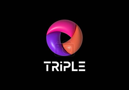 Photo for Inflated 3D Vector Ribbon Rotation Loop Circle. Abstract Vector Logo Template. Modern Geometry Infinity Swirl Sign with Triple Colorful Intertwined Elements. Isolated - Royalty Free Image