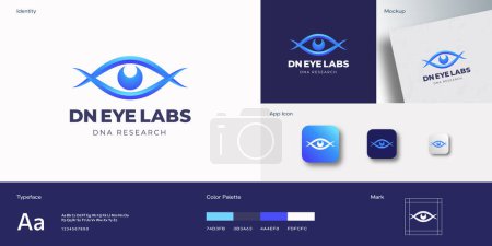 Photo for DNA Eye Spiral Labs Ophthalmology Research Abstract Vector Sign Symbol Logo Template. Concept Identity Guide with Modern Typography Realistic Mock Up. Optics Biotechnology Emblem. Isolated - Royalty Free Image