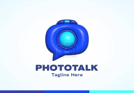 Photo for Inflated 3D Photo Chat Abstract Vector Logo Template. Modern Style Camera and Talking Cloud Concept Sign. Speech bubble incorporated into photocamera emblem. Isolated - Royalty Free Image