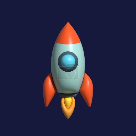 Photo for Inflated 3D Vector Retro Futuristic Rocket Illustration. Abstract Spacecraft Logo Template. Isolated - Royalty Free Image