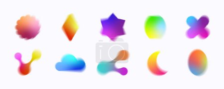 Photo for Blurry shapes set with y2k aura brutalism effect. Colorful contemporary decorative holographic gradient elements collection. Trendy distressed abstract banners vector templates bundle. Isolated - Royalty Free Image