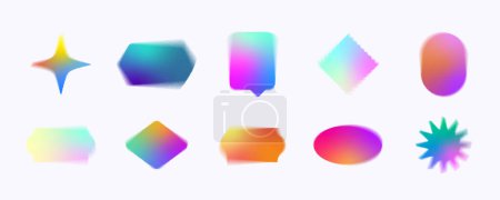 Photo for Blurry shapes set with y2k aura effect. Colorful contemporary decorative holographic gradient elements collection. Trendy distressed abstract banners vector templates bundle. Isolated - Royalty Free Image