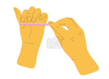 Illustration for People hands doing nail care polish manicure close up vector illustration Palms with file flat style drawings collection. Isolated - Royalty Free Image
